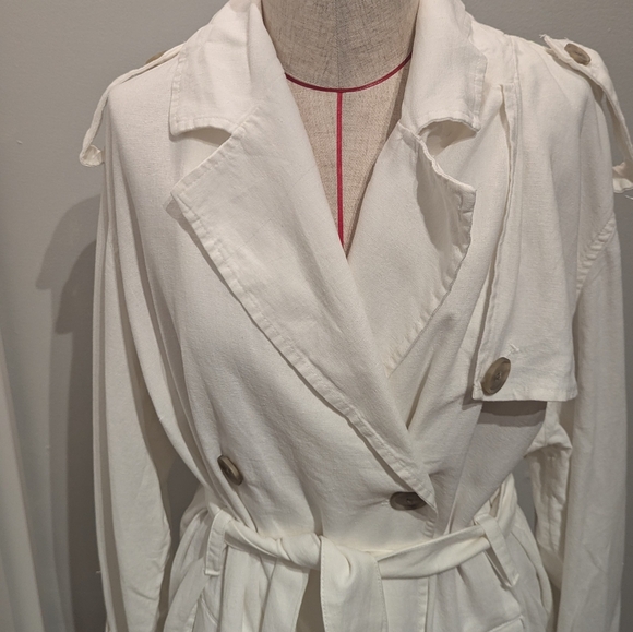 NWOT Women's Linen Blend White Trench Coat Size XXL Lightweight - Picture 7 of 10